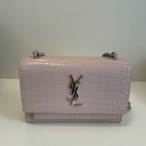 Saint Laurent light pink croc embossed mini cross body bag!
